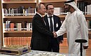 Vladimir Putin receives a model of the Qasr Al Hosn Palace, former residence of the UAE President, as a gift from Crown Prince of Abu Dhabi and Deputy Supreme Commander of the UAE Armed Forces Mohammed bin Zayed Al Nahyan.