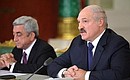 Заявления для прессы по итогам заседания ВЕЭС. Президент Армении Серж Саргсян и Президент Белоруссии Александр Лукашенко.