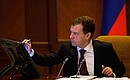 Во время видеоконференции с губернатором Ханты-Мансийского автономного округа – Югры Натальей Комаровой.