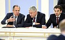 From left to right: Foreign Minister Sergei Lavrov, Interior Minister Vladimir Kolokoltsev and Russian Federation Minister Mikhail Abyzov.
