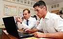 During a visit to general education school No. 19 in the village of Verkhnerusskoye, Dmitry Medvedev took part in an eleventh form lesson.