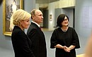 With General Director of the State Tretyakov Gallery Zelfira Tregulova (right) and Deputy Prime Minister Olga Golodets during the visit to Valentin Serov: The 150th Anniversary of the Artist's Birth exhibition.