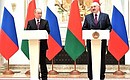 C Президентом Белоруссии Александром Лукашенко. Заявление для прессы по итогам заседания Высшего Государственного Совета Союзного государства.