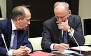Director of the Federal Security Service Alexander Bortnikov, left, and Security Council Secretary Nikolai Patrushev before the meeting with permanent members of the Security Council.