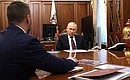 На встрече с временно исполняющим обязанности главы Донецкой Народной Республики Денисом Пушилиным.