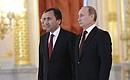 На церемонии вручения верительных грамот послами иностранных государств. С чрезвычайным и полномочным послом Республики Таджикистан Имомудином Сатторовым.