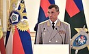 Ceremony for presenting officers appointed to senior command positions. Chief of the Russian Armed Forces’ Main Combat Training Directorate Colonel General Ivan Buvaltsev.