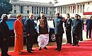 With Indian Prime Minister Atal Bihari Vajpayee (centre) and Indian Foreign Minister Jaswant Singh at the welcome ceremony at the Rashtrapati Bhavan Presidential Palace.