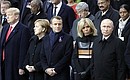 With President of the United States of America Donald Trump and First Lady Melania Trump, Federal Chancellor of Germany Angela Merkel, President of the French Republic Emmanuel Macron and his wife Brigitte Macron at the commemorative ceremony marking the centenary of Armistice Day.