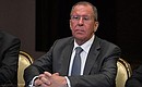 Foreign Minister of Russia Sergei Lavrov at a meeting with US Secretary of State Mike Pompeo.