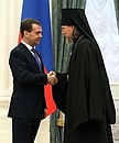 Ceremony for presenting state decorations. Archbishop Mark of Yegoryevsk (Sergei Golovkov), director of the Moscow Patriarchate’s Office for Institutions Abroad, received the Order of Friendship.