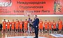 Chief of Staff of the Presidential Executive Office Sergei Ivanov participates in a match between student basketball clubs as the main coach for one of the teams: the International Student Basketball League (ISBL) team.