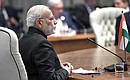 Премьер-министр Индии Нарендра Моди на заседании саммита БРИКС в узком составе.