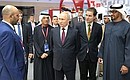Before the talks, Vladimir Putin and Mohammed bin Zayed Al Nahyan toured the stands of the United Arab Emirates at the SPIEF 2023. Photo: Alexei Nikolskiy, RIA Novosti Host Photo Agency