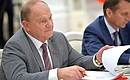 Leader of the Communist Party faction in the State Duma and Chairman of the Communist Party Central Committee Gennady Zyuganov before the meeting with leaders of parliamentary parties.