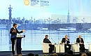 Plenary session of the 20th St Petersburg International Economic Forum. From left: Prime Minister of Italy Matteo Renzi, moderator and CNN host Fareed Zakaria, President of Kazakhstan Nursultan Nazarbayev, and President Vladimir Putin.