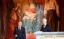 With Moscow Mayor Sergei Sobyanin at Easter service at the Christ the Saviour Cathedral. Photo: RIA Novosti