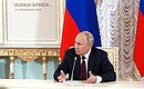 По окончании саммита Россия – Африка Владимир Путин ответил на вопросы представителей СМИ. Фото: Алексей Даничев, РИА «Новости»