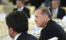 Президент Турции Реджеп Тайип Эрдоган на встрече с представителями деловых кругов России и Турции.