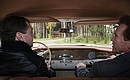 Dmitry Medvedev and Arnold Schwarzenegger drove to Skolkovo in a vintage Chaika car.