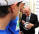 Joseph Blatter spoke with young athletes and participants in the social project Football for Friendship.