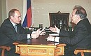 President Putin meeting with Nobel Prize winner Zhores Alferov, director of the Ioffe Physics and Engineering Institute.
