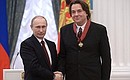 Presenting Russian Federation state decorations. Channel One TV Company CEO Konstantin Ernst is awarded the Order for Services to the Fatherland, II degree.