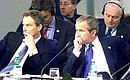 British Prime Minister Tony Blair and US President George W. Bush at a session of the NATO-Russia Council.