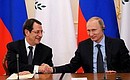 News conference following Russian-Cypriot talks. With President of the Republic of Cyprus Nicos Anastasiades.