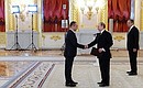 На церемонии вручения верительных грамот послами иностранных государств. С послом Южной Осетии Знауром Гассиевым.