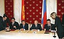 Signing intergovernmental agreements on the results of Russian-Kyrgyz talks.