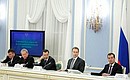 Meeting on measures to implement the housing policy. Left to right: Defence Minister Anatoly Serdyukov, Regional Development Minister Viktor Basargin, Presidential Aide Arkady Dvorkovich, and First Deputy Prime Minister Igor Shuvalov.