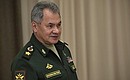 Defence Minister Sergei Shoigu before the meeting with Defence Ministry senior officials.