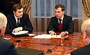 Meeting with leaders of the political parties represented in the State Duma. With First Deputy Chief of Staff of the Presidential Executive Office Vladislav Surkov (left).