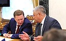 Chief of Staff of the Presidential Executive Office Sergei Ivanov (left) and Interior Minister Vladimir Kolokoltsev before the Security Council meeting.