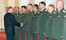 President Putin meeting with newly promoted military officers in rank and office.