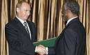 Vladimir Putin and South African President Thabo Mbeki signed a Treaty on Friendship and Partnership between two countries.