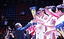 На церемонии награждения победителей и финалистов VII Всероссийского чемпионата Школьной баскетбольной лиги «КЭС-Баскет» сезона 2013–2014 гг.