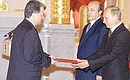 Moldovan Ambassador Vladimir Turkan presenting his credentials to President Putin.