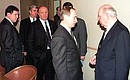 Первое заседание Государственной Думы третьего созыва. С Председателем Совета Федерации Егором Строевым (справа) в перерыве заседания.