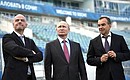 Во время посещения стадиона «Фишт». С президентом ФИФА Джанни Инфантино и губернатором Краснодарского края Вениамином Кондратьевым (справа).
