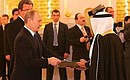 The Ambassador of Saudi Arabia, Ali Hassan Jaafar, presents his credentials to the President of Russia.