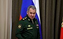 Defence Minister Sergei Shoigu before the meeting with senior Defence Ministry officials and defence industry representatives.