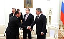 Before meeting with President of France Francois Hollande. With Foreign Minister Sergei Lavrov, Presidential Aide Yury Ushakov and Defence Minister Sergei Shoigu.