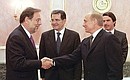 President Putin with Secretary General of the EU Council and High Representative for Common Foreign and Security Policy Javier Solana, European Commission Chairman Romano Prodi and Spanish Prime Minister and current President of the European Union Jose Maria Aznar (left to right) before the start of the Russia-EU Summit.