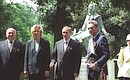 President Vladimir Putin with Mayors Yury Luzhkov of Moscow, left, and Francesco Rutelli of Rome at the Alexander Pushkin Monument unveiling ceremony.