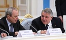 Director of the Engelhardt Institute of Molecular Biology Alexander Makarov (left) and Director of the National Research Centre Kurchatov Institute Mikhail Kovalchuk before the start of a meeting of the Presidential Council for Science and Education.