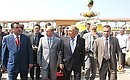 Visiting the Tajikistan Agricultural Fair. With President of Tajikistan Emomali Rakhmonov (left) and President of Kazakhstan Nursultan Nazarbayev.