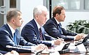 At the meeting on the development of artificial intelligence technologies. From left to right: General Director and Chairman of the Executive Board of Russian Railways Oleg Belozerov, Moscow Mayor Sergei Sobyanin and Minister of Industry and Trade Denis Manturov.