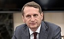 Foreign Intelligence Service Director Sergei Naryshkin before the meeting of the Commission for Military Technical Cooperation with Foreign States.
